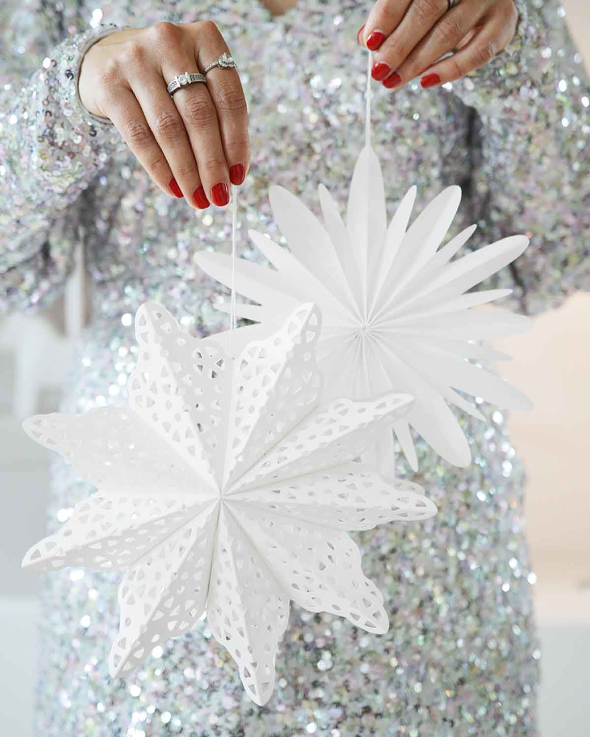 3D Schneeflocke Stars Papierstern Weihnachtsdeko Weiss 30 cm