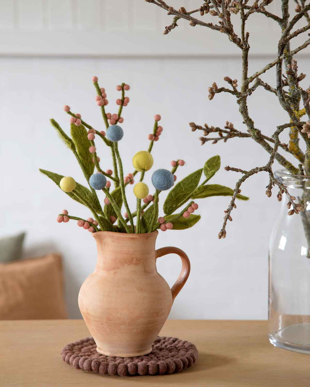 Kleiner Zweig mit Blättern Filzblume Grün 35 cm