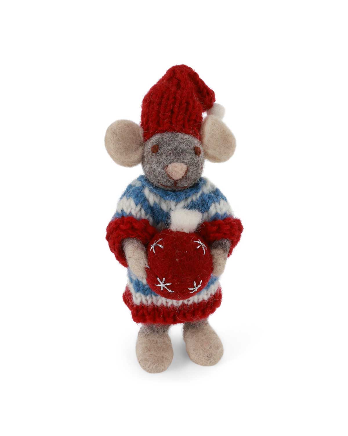 Weihnachtsmaus mit Christbaumkugel Filz Weihnachtsdeko 12 cm