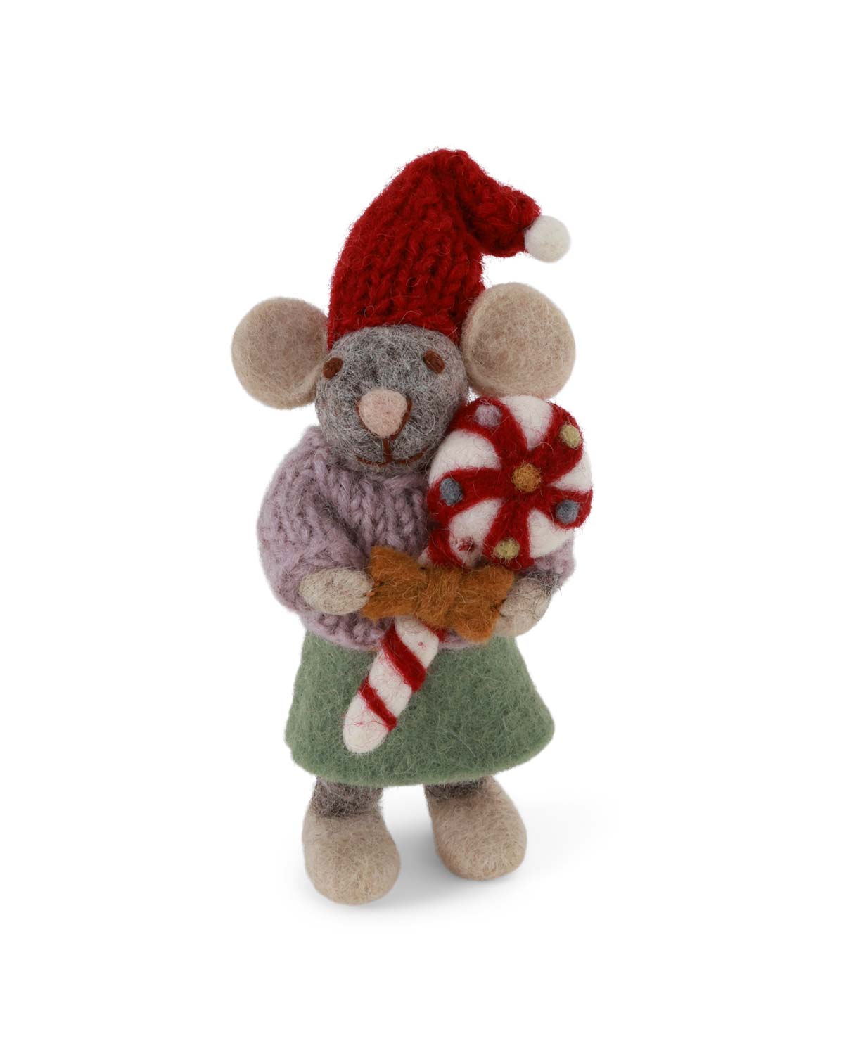 Graue Weihnachtsmaus mit Lollie Filz Weihnachtsdeko 12 cm