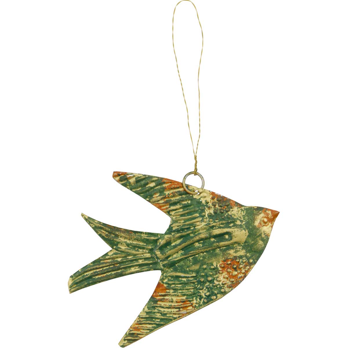 Vogel Anhänger Eisen Frühlingsdeko Gold/Grün 12 cm