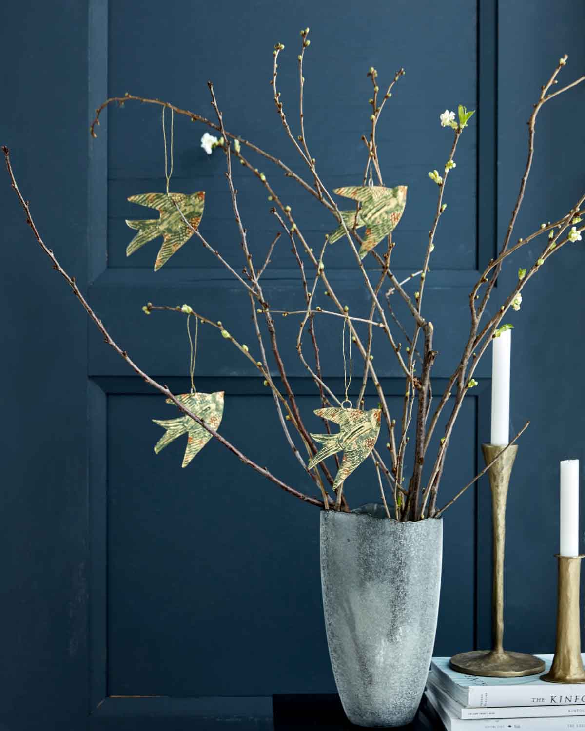 Vogel Anhänger Eisen Frühlingsdeko Gold/Grün 12 cm