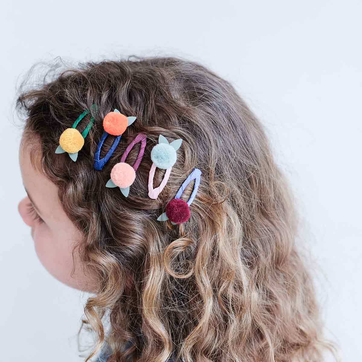 Pompom Mini Haarklammern 5 Stück 4 cm