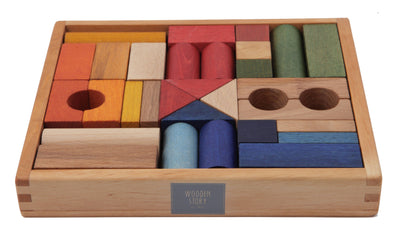 Bauklötze mit Holzkiste Regenbogen Montessori Holzspielzeug