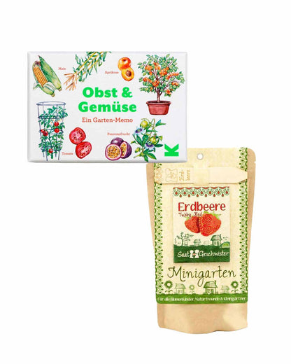 Kindertags-Set – Garten-Memo & Erdbeer-Minigarten Anzuchtset