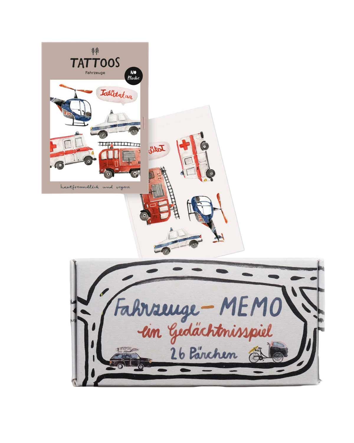 Helden-Set – Fahrzeuge-Memory & Rettungs-Tattoos