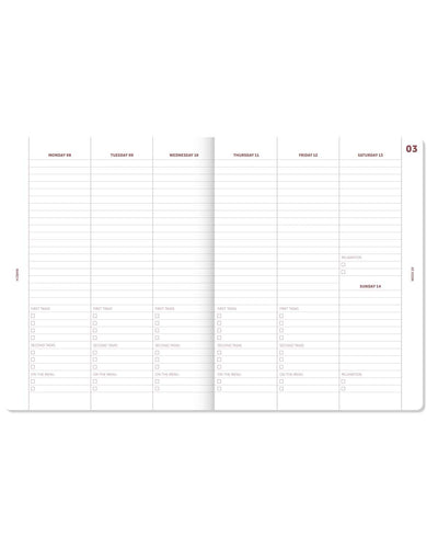 a journal jahresplaner 2027 beige leineneinband - wochenansicht 
