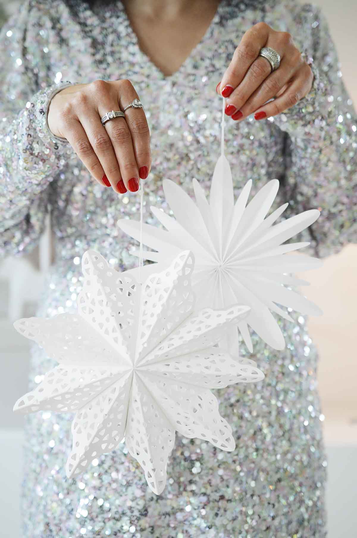 3D Schneeflocke Stars Papierstern Weihnachtsdeko Weiss 30 cm