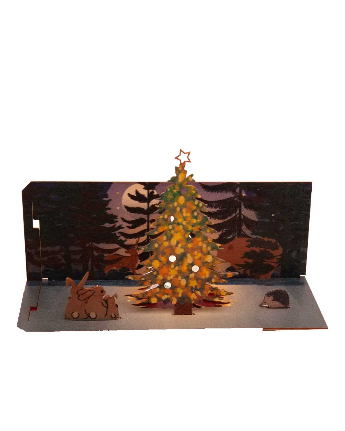 Weihnachten im Wald Holzgrußkarte mit PopUp-Motiv