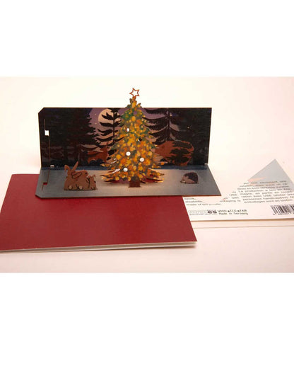 Weihnachten im Wald Holzgrußkarte mit PopUp-Motiv