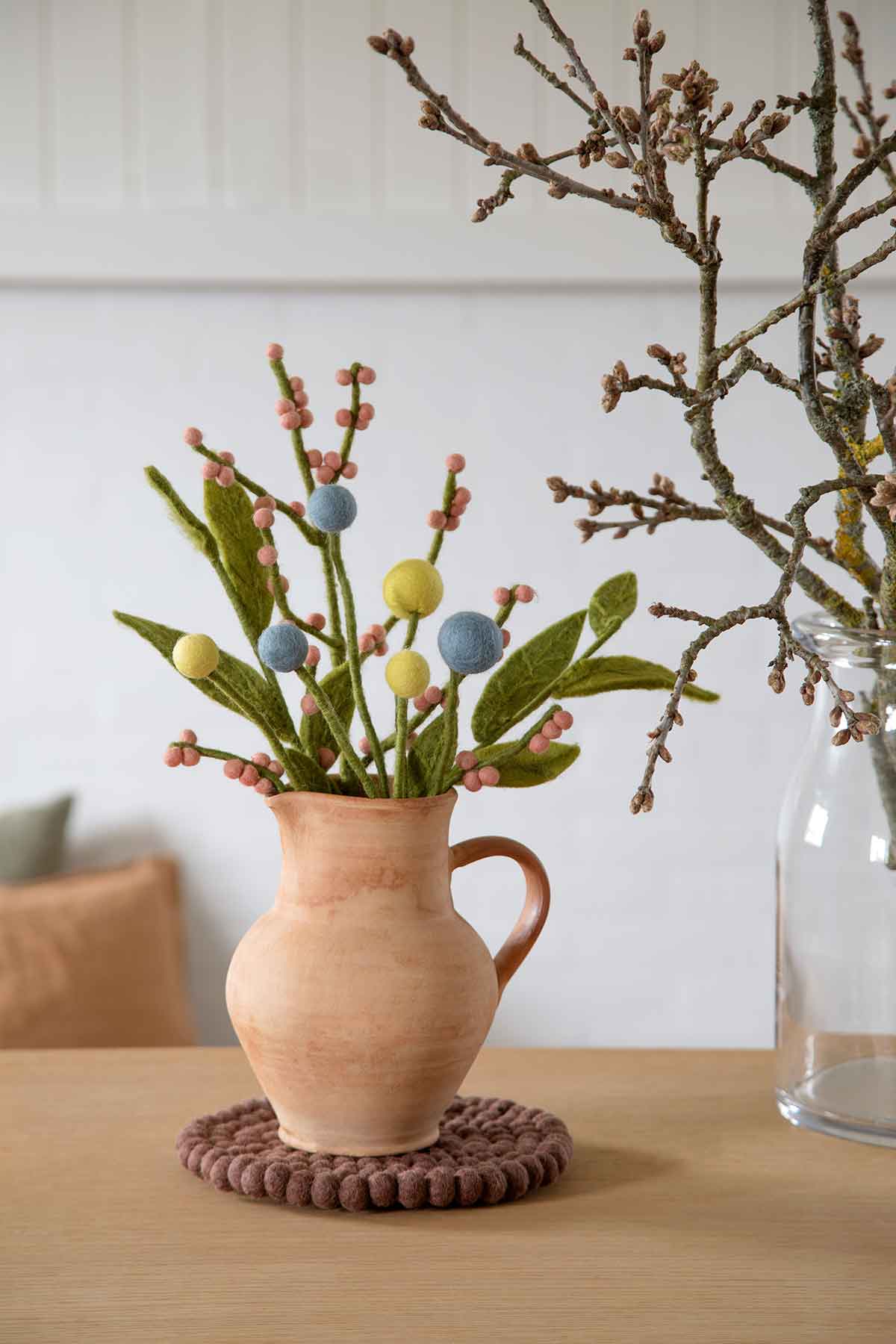 Kleiner Zweig mit Blättern Filzblume Grün 35 cm