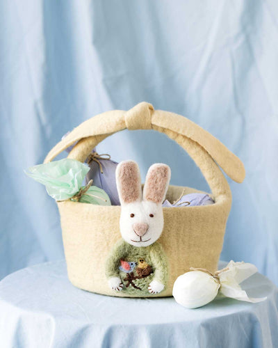 Filzkorb mit Hase Gelb 23 cm
