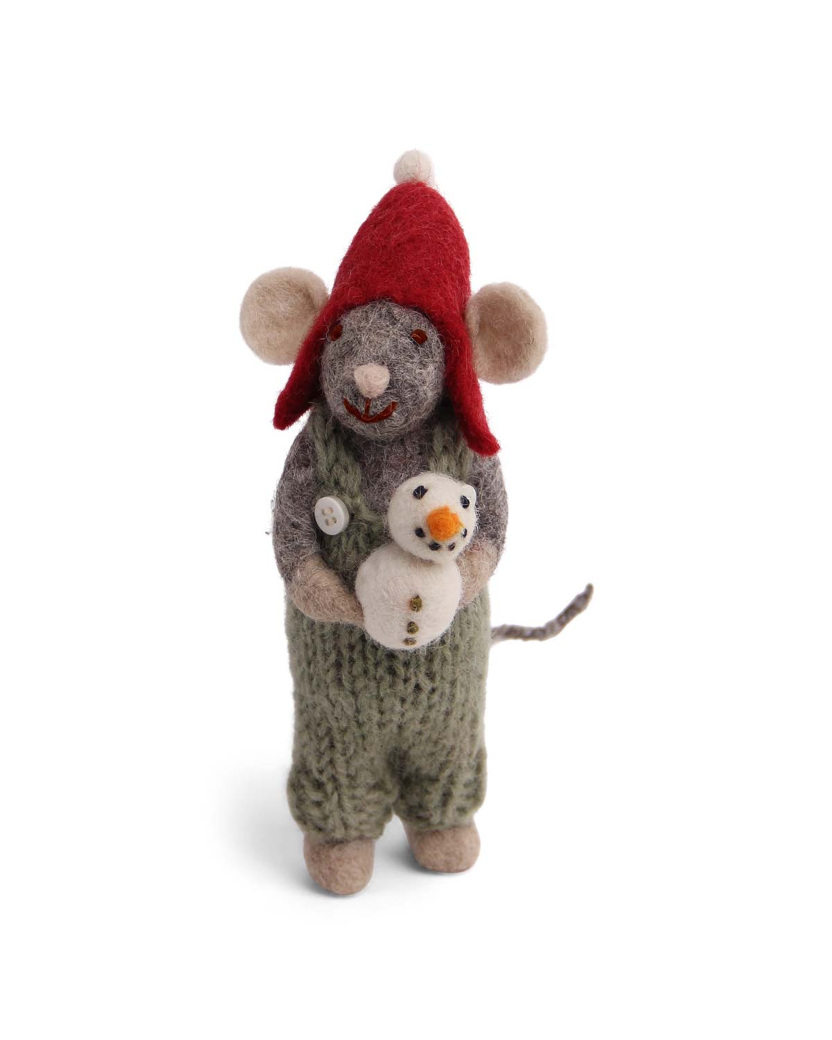 Weihnachtsmaus mit Schneemann Filz Weihnachtsdeko 12 cm