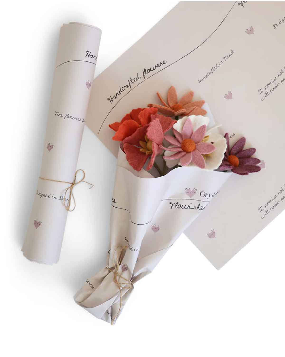 Geschenkpapier mit Blumendruck Filzblumen 60x40 cm