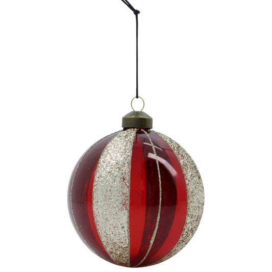 Weihnachtskugel Mult Baumschmuck Streifen Rot 10 cm