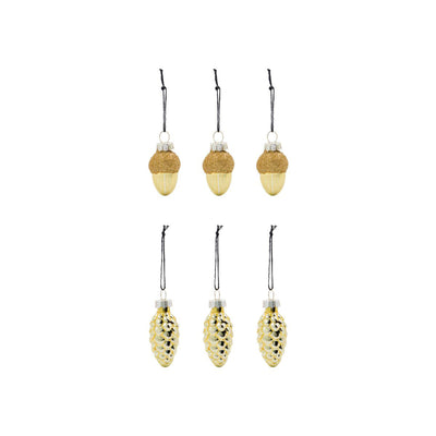Eichel Tannenzapfen Ornamente Glint Weihnachtsdeko Gold 6er Set