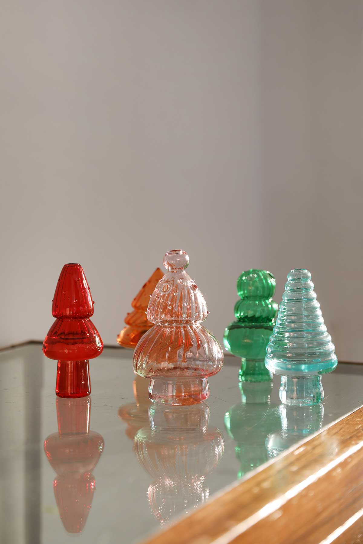 Tannenbaum Vase Glas Weihnachtsdeko Orange 12,5 cm