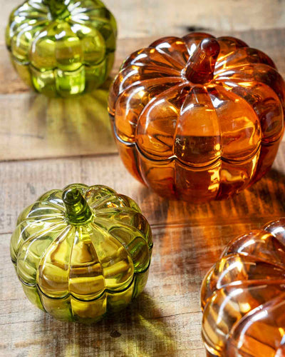 Kürbis Glasschalen mit Deckel 2er-Set