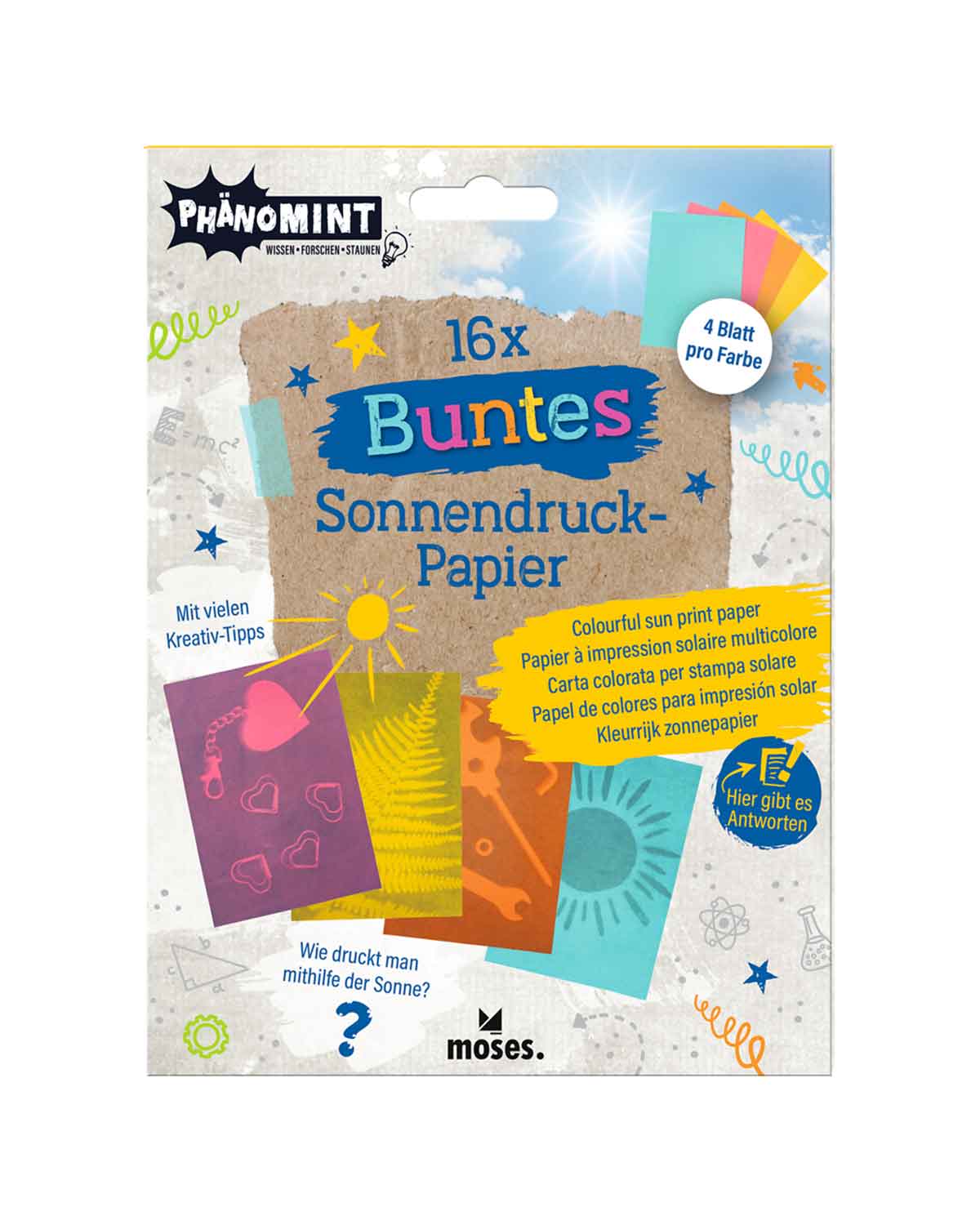 PhänoMINT Buntes Sonnendruckpapier 4 Farben 16 Blatt