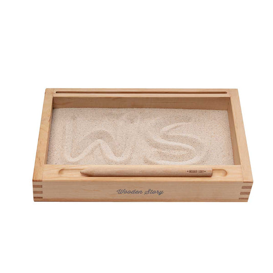 Holztablett mit Sand und Kartenhalter Montessori 22 x 14,5 cm